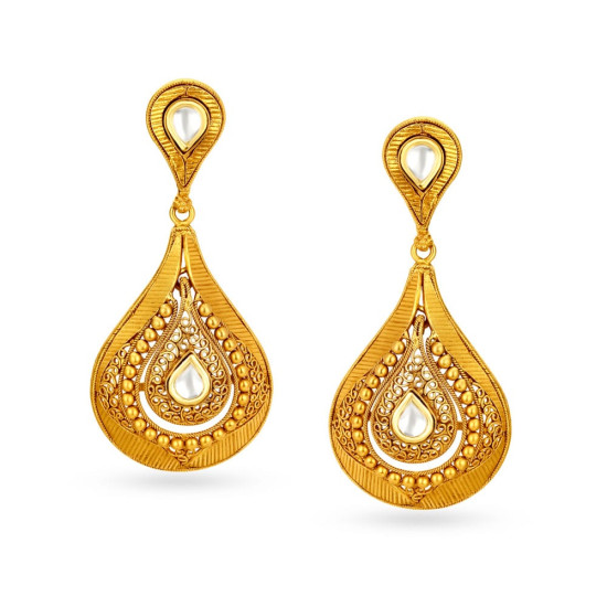 22KT GOLD AND KUNDAN GLASS DROP EARRINGS