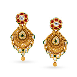 22KT GOLD AND KUNDAN GLASS DROP EARRINGS