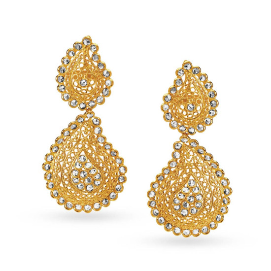 22KT GOLD AND POLKY DIAMOND DROP EARRINGS