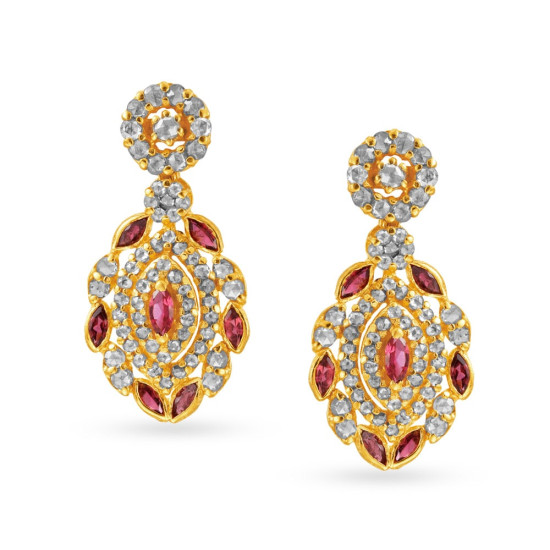 22KT GOLD AND POLKY DIAMOND DROP EARRINGS