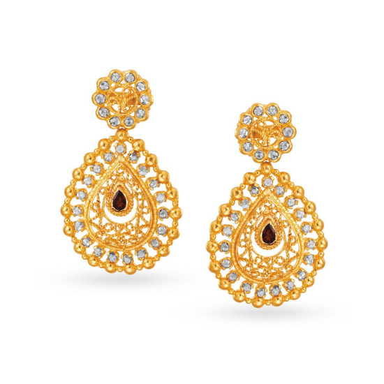 22KT GOLD AND POLKY DIAMOND DROP EARRINGS