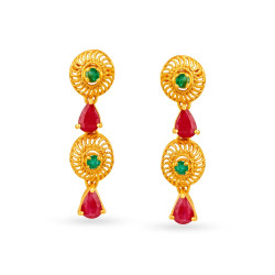 22KT GOLD EMERALD AND RUBY DROP EARRINGS