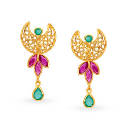 22KT GOLD RUBY AND EMERALD DROP EARRINGS