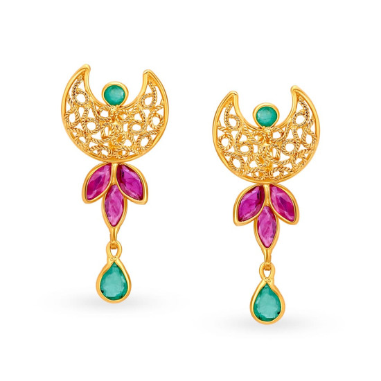 22KT GOLD RUBY AND EMERALD DROP EARRINGS