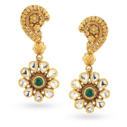 22KT GOLD AND KUNDAN GLASS DROP EARRINGS