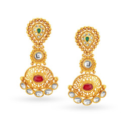 22KT GOLD AND KUNDAN GLASS DROP EARRINGS