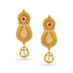 22KT GOLD AND KUNDAN GLASS DROP EARRINGS