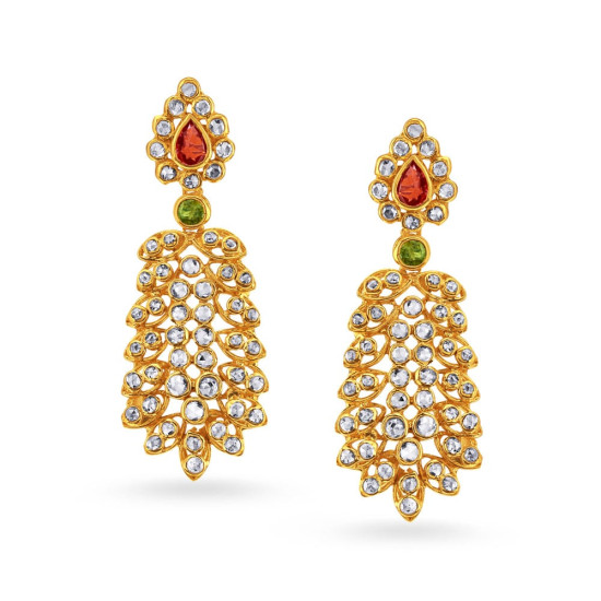 22KT GOLD AND POLKY DIAMOND DROP EARRINGS