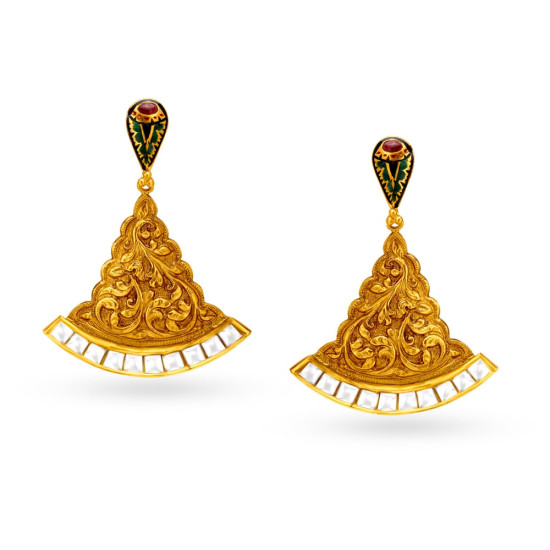 22KT GOLD AND KUNDAN GLASS DROP EARRINGS