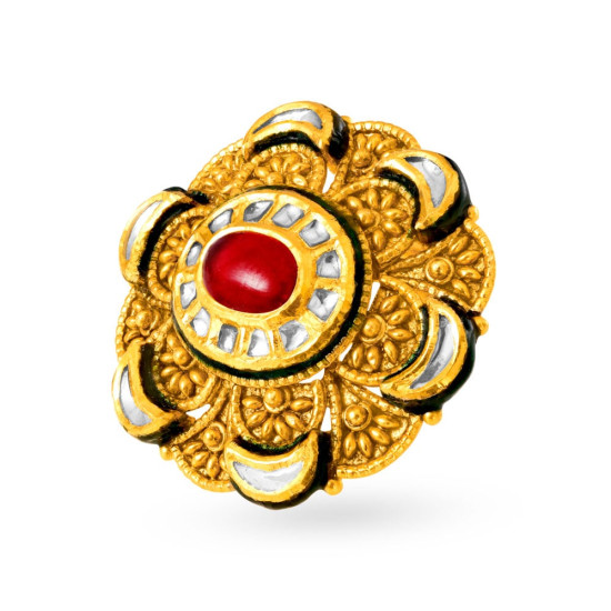 22KT GOLD AND KUNDAN GLASS FINGER RING