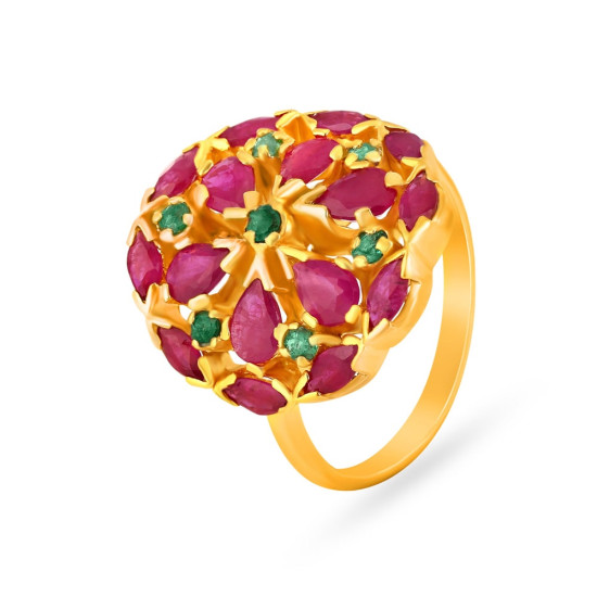 22KT GOLD RUBY AND EMERALD FINGER RING