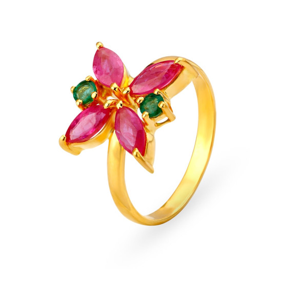 22KT GOLD RUBY AND EMERALD FINGER RING