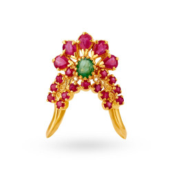 22KT GOLD RUBY AND EMERALD FINGER RING