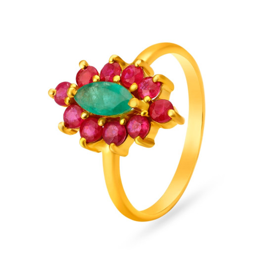 22KT GOLD RUBY AND EMERALD FINGER RING