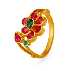 22KT GOLD EMERALD AND RUBY FINGER RING