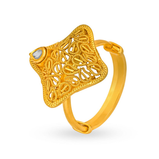 22KT GOLD AND KUNDAN GLASS FINGER RING