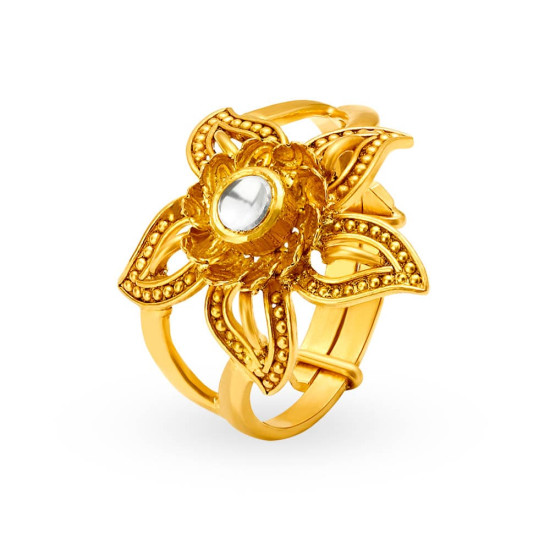 22KT GOLD AND KUNDAN GLASS FINGER RING